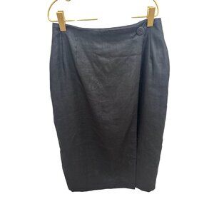 Valerie Stevens Black Pure Linen Wrap Pencil Skirt, Size 6‎
